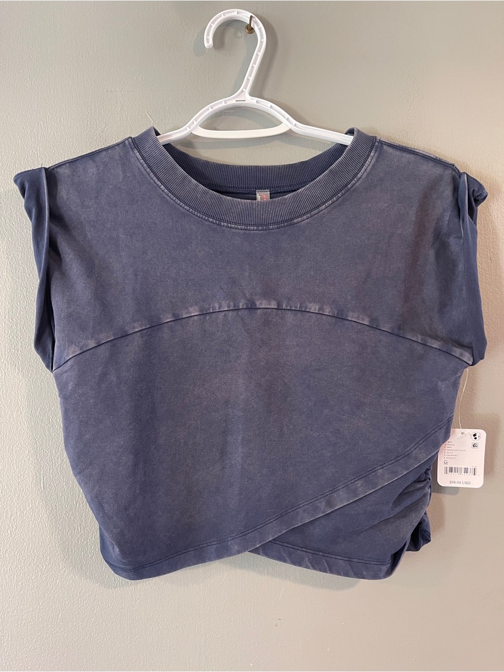 NWT FP Movement Free People Hot Shot Crossover Crop Top Washed Navy Blue Size M